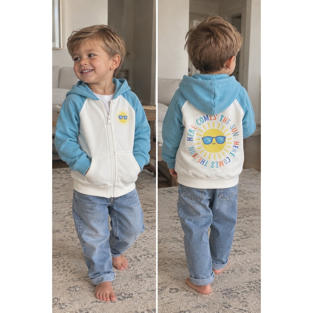 Play by Little Sleepies Soluxe Terry Zip Hoodie Blue White Sun 2T RK1.K5017